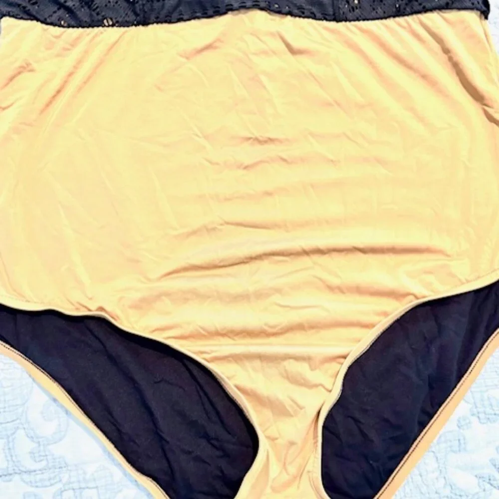Becca Designer Swimsuit Black & Gold Crochet Textured Stretch (Swim Dress) - Picture 9 of 11